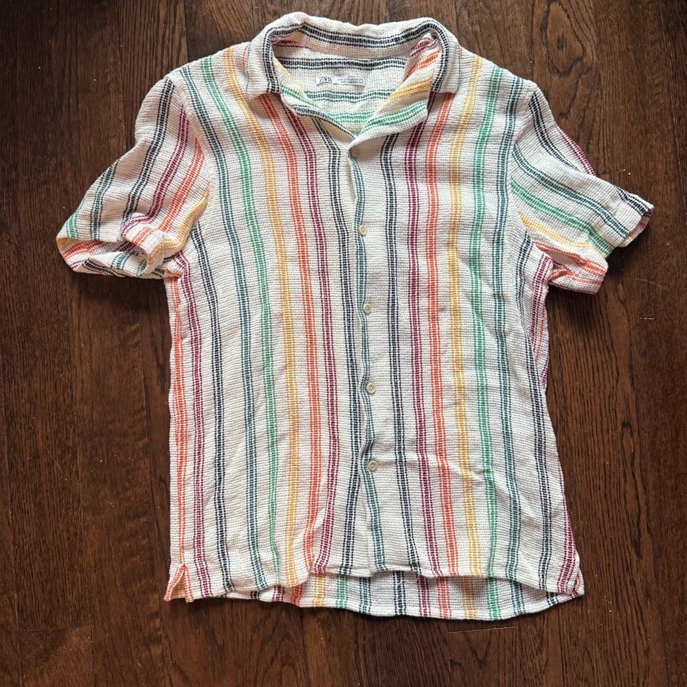 Zara Men's Striped Linen Shirt- Size M